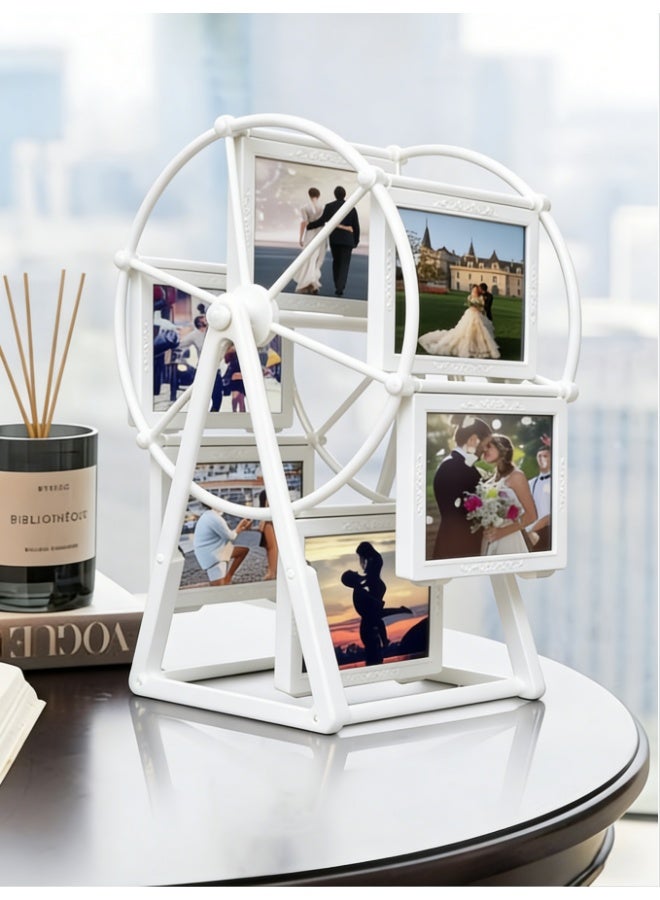 Retro Vintage Rotating, 12 Photos Ferris Wheel Picture Frame, Photo Carousel Shows for DIY Spinning Valentine Home Windmill Family Décor Christmas Birthday (White, 7008B-01) - Image 1